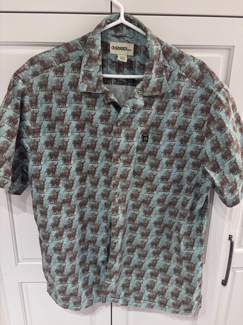Gander Mountain Men’s Short-Sleeve Brown & Teal Print Shirt large